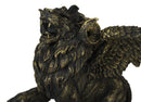 Faux Bronze Greek Guardian Winged Lion Chimera Gargoyle With Goat Horns Figurine