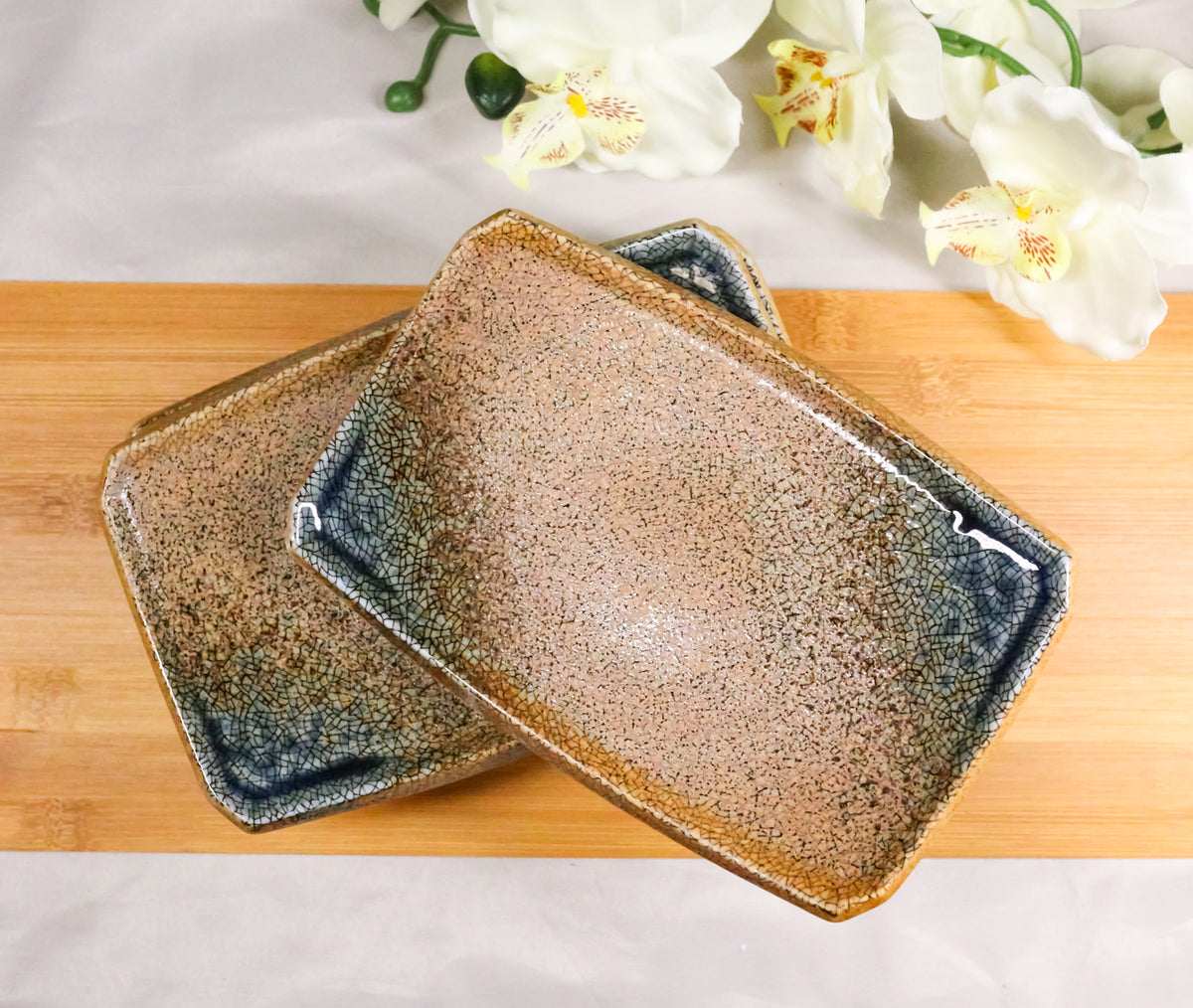 Set Of 4 Japanese Sunaji Kairagi Curved Rectangular Sushi Yakitori Plates 7"L