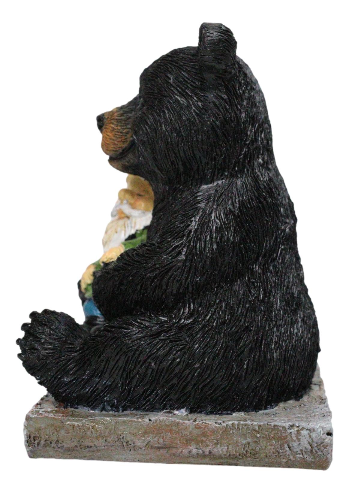 Backwoods Buddies Black Bear Hugging Gnome Figurine Whimsical Woodland Bear
