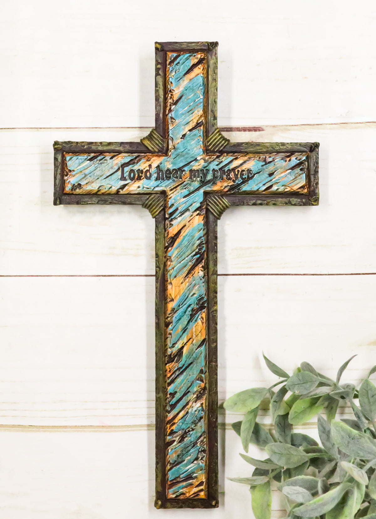 Colorful Turquoise Sunset Lord Hear My Prayer Wall Cross Plaque Figurine 12"H