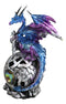 Metallic Blue Midnight Dragon Perching On Colorful LED Orb Night Light Figurine