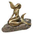 Gold Leaf Resin Abstract Art Mermaid Sunbathing On Ocean Rock Figurine 8.5" L