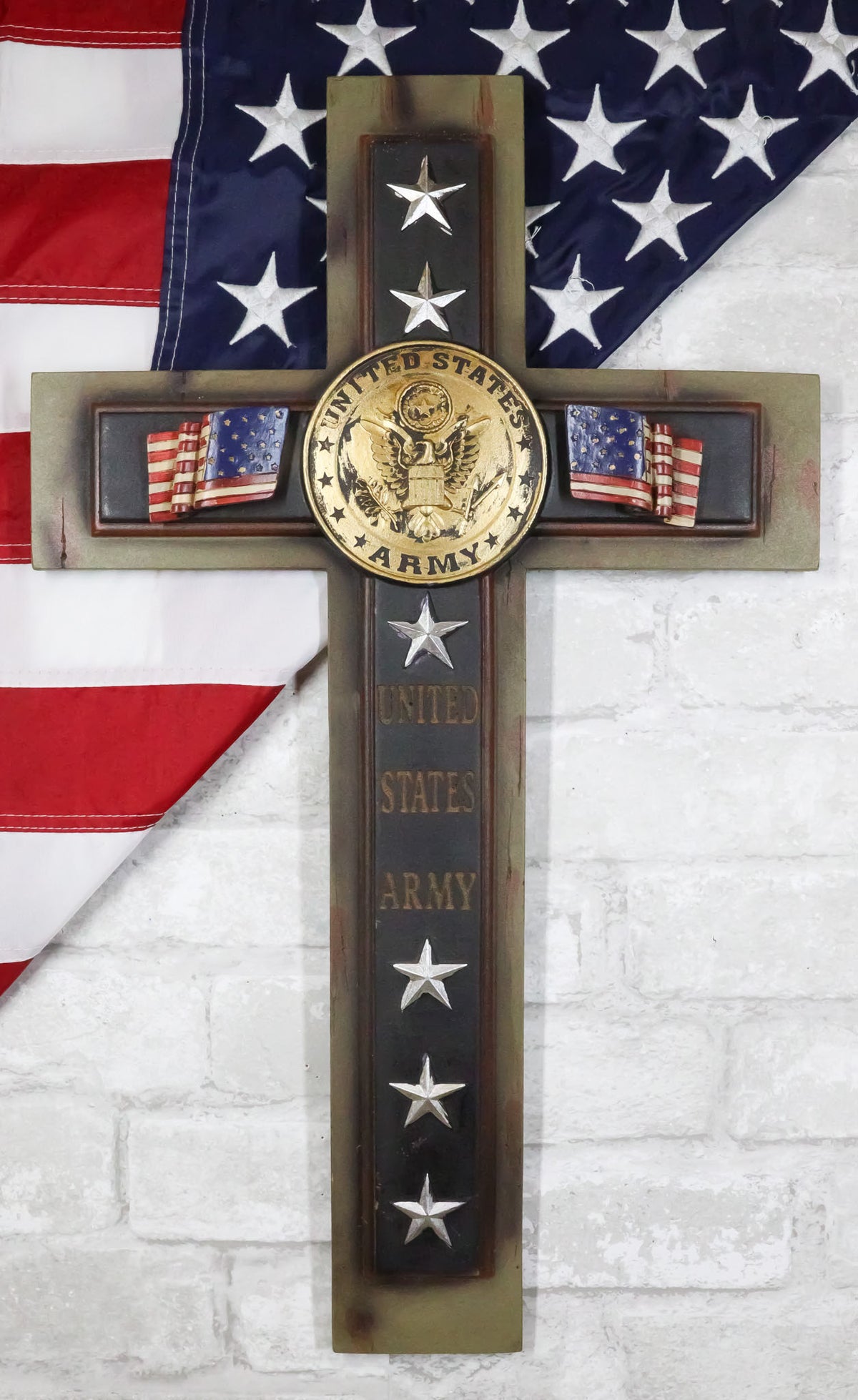 Large Patriot USA Military United States Army Medallion Flags Stars Wall Cross