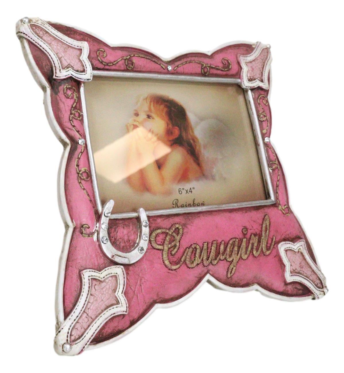 Western Cowgirl Pink Faux Leather Horseshoe Picture Frame Wall Or Easel 4"X6"