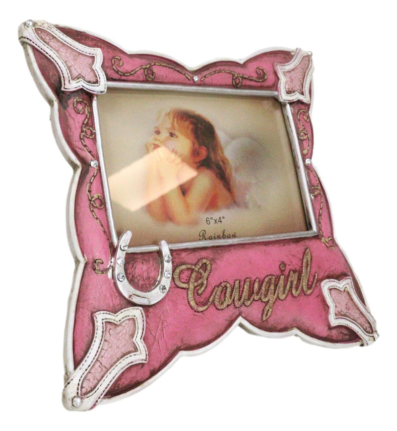 Western Cowgirl Pink Faux Leather Horseshoe Picture Frame Wall Or Easel 4"X6"