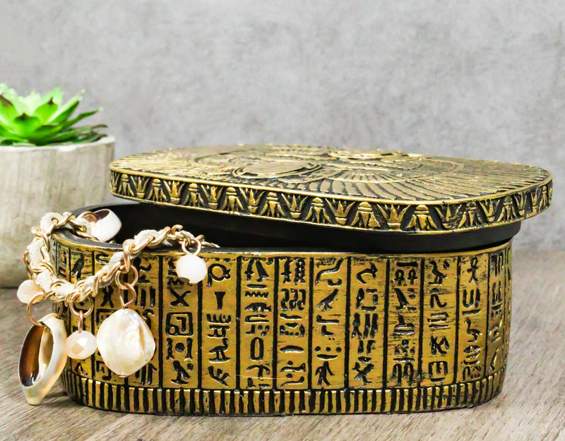 Golden Egyptian Dual Cobra Winged Scarab Beetles Decorative Jewelry Box Figurine - Ebros Gift