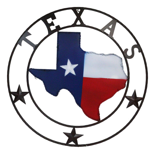 24"D Western Large Texas Lone Star State Map Patriotic Flag Wall Circle Sign