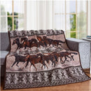 Rustic Western Horse Valley Herd Navajo Vectors Cozy Plush Quilted Throw Blanket