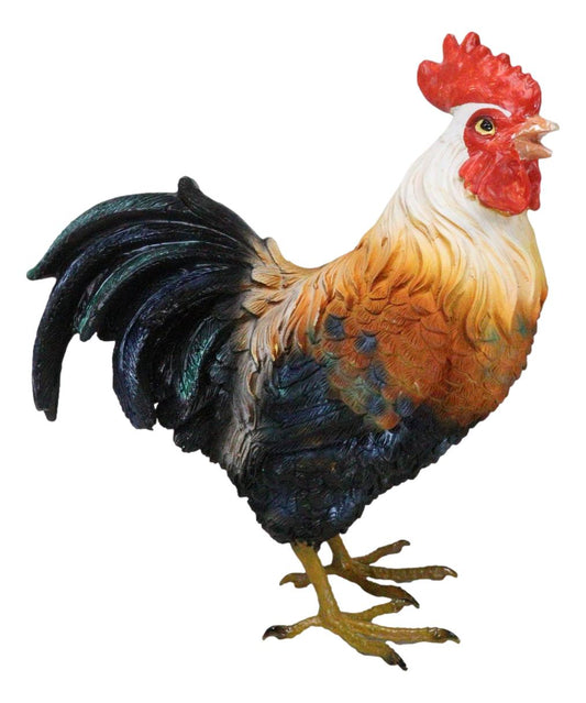 Rustic Western Country Farm White Breasted Chicken Rooster Figurine - Ebros Gift