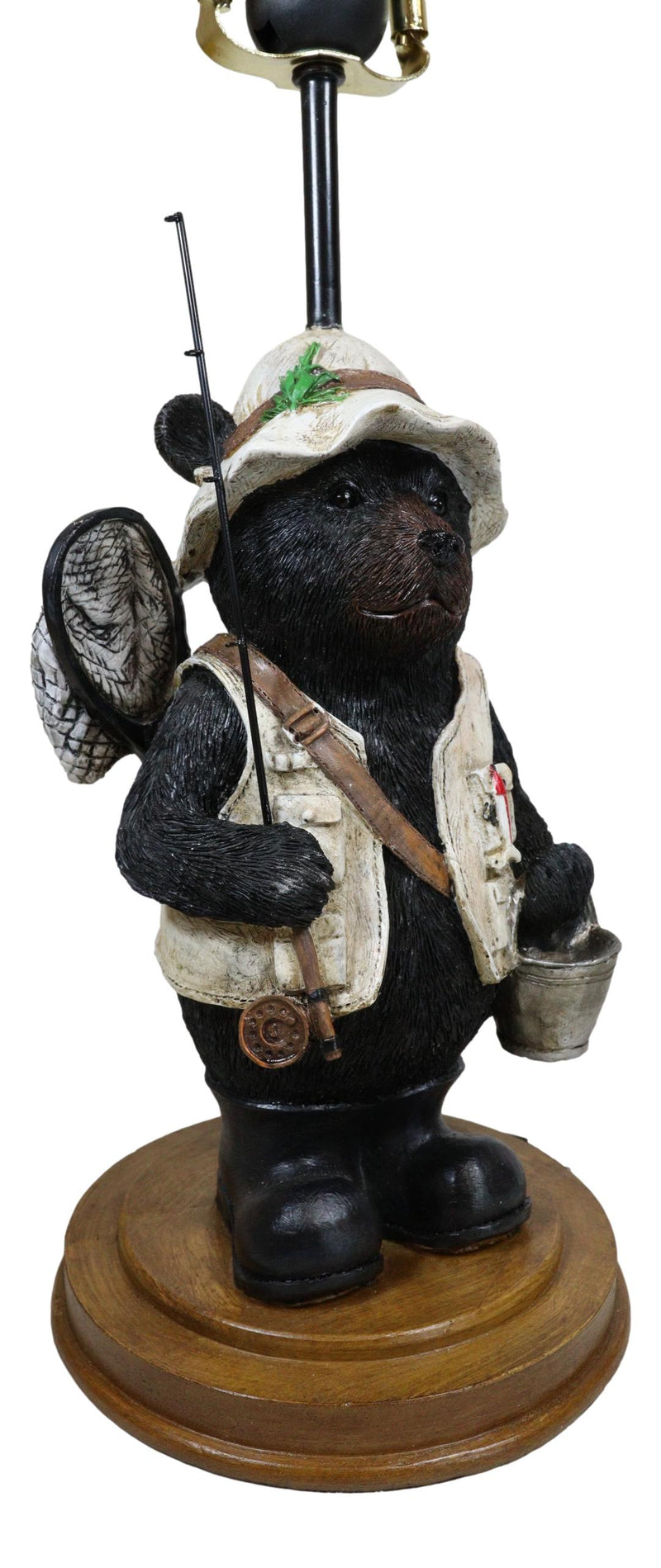 Camping Fisherman Angler Bear Going Fishing With Pole Net And Bucket Table Lamp