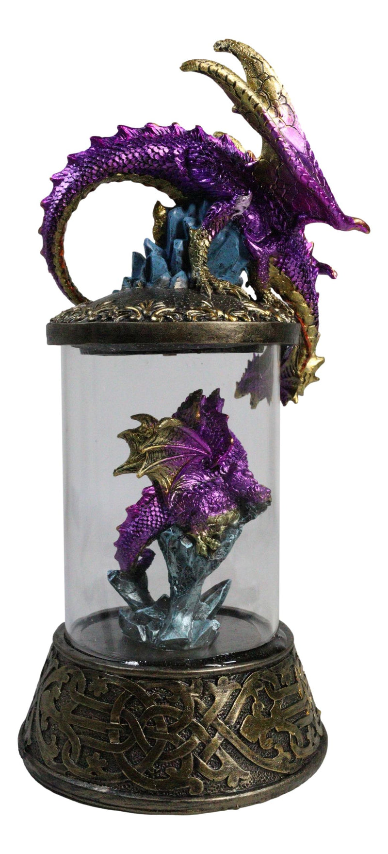 Purple Dragon Guarding Hatchling Celtic Knot Canister Backflow Incense Burner