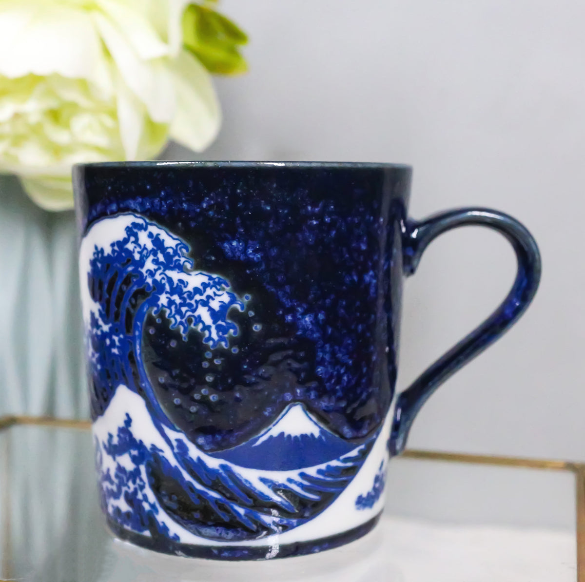 Pack Of 4 Made In Japan Navy Blue Japanese Hokusai Great Wave Of Kanagawa Mugs