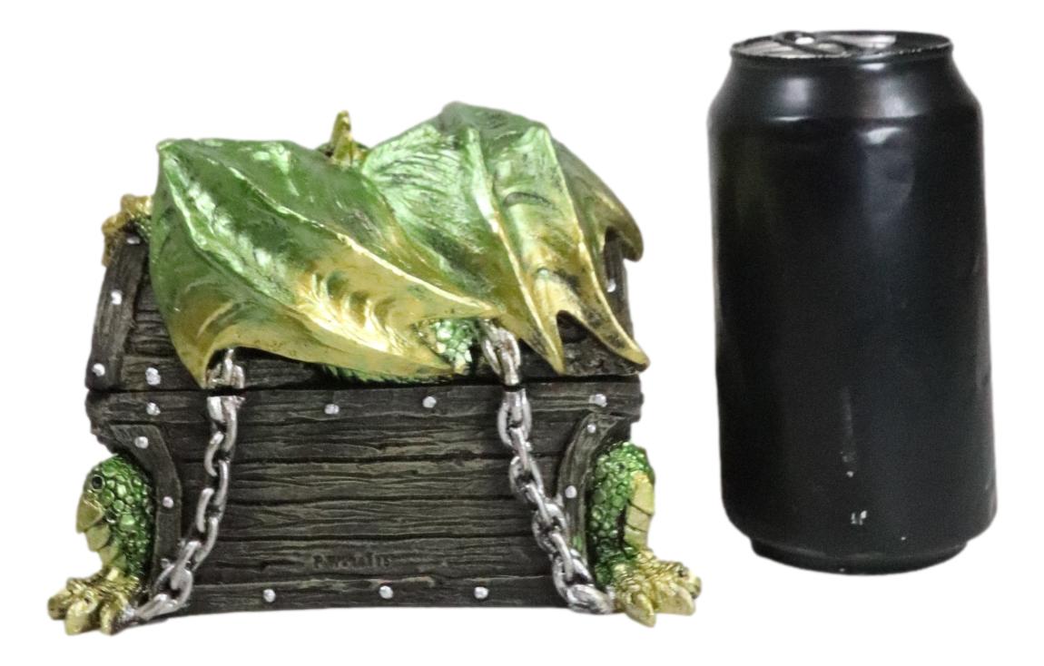 Gold Green Treasure Dragon Guarding Pirate Chest Decorative Jewelry Trinket Box - Ebros Gift