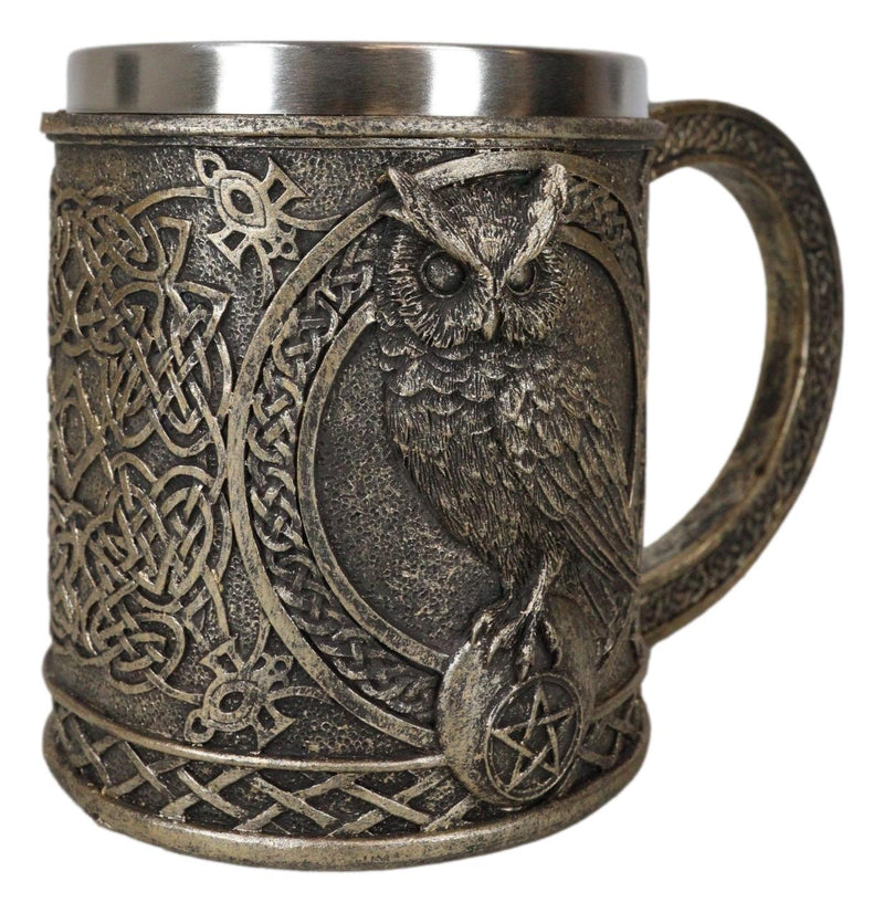 Celtic Knot Wicca Wise Great Horned Owl Perching On Pentagram Star Coffee Mug