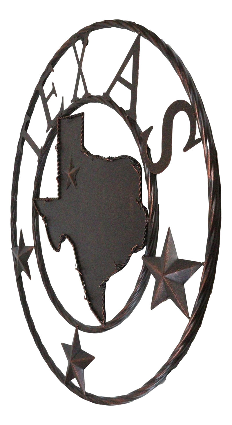 24"D Rustic Western Lone Stars Texas State Map Metal Circle Wall Hanging Decor
