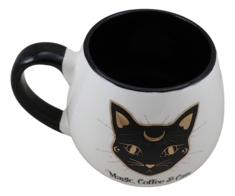 Wicca Magic Coffee Cats Feline Crescent Moon Cat With Gold Tone Ceramic Mug