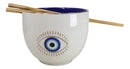 White And Gold Wicca Mystic Evil Eye Of Providence Soup Bowl With Chopsticks