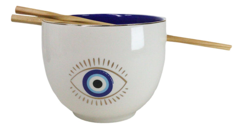 White And Gold Wicca Mystic Evil Eye Of Providence Soup Bowl With Chopsticks