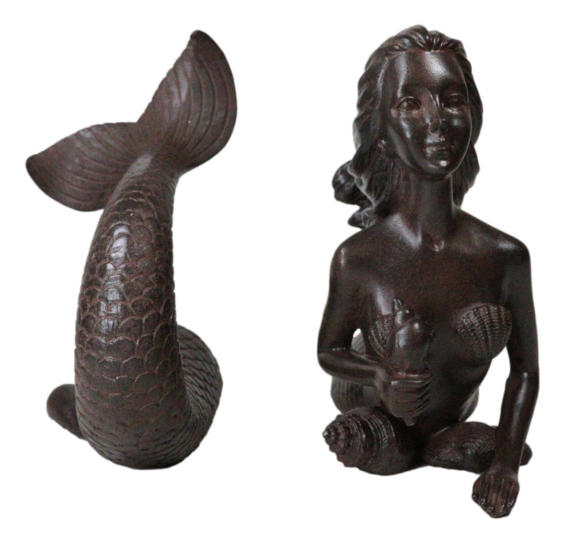 Rustic Aged Bronze Finish Marine Siren Mermaid Body & Tail Bookends Figurine Set