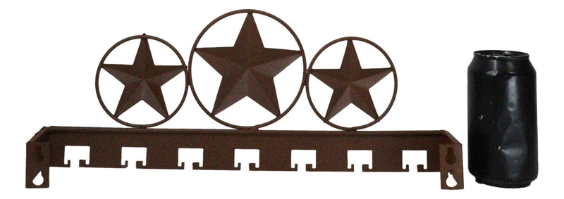 Rustic Western Triple Lone Star Circles Metal Wall Key Hooks Decor Plaque