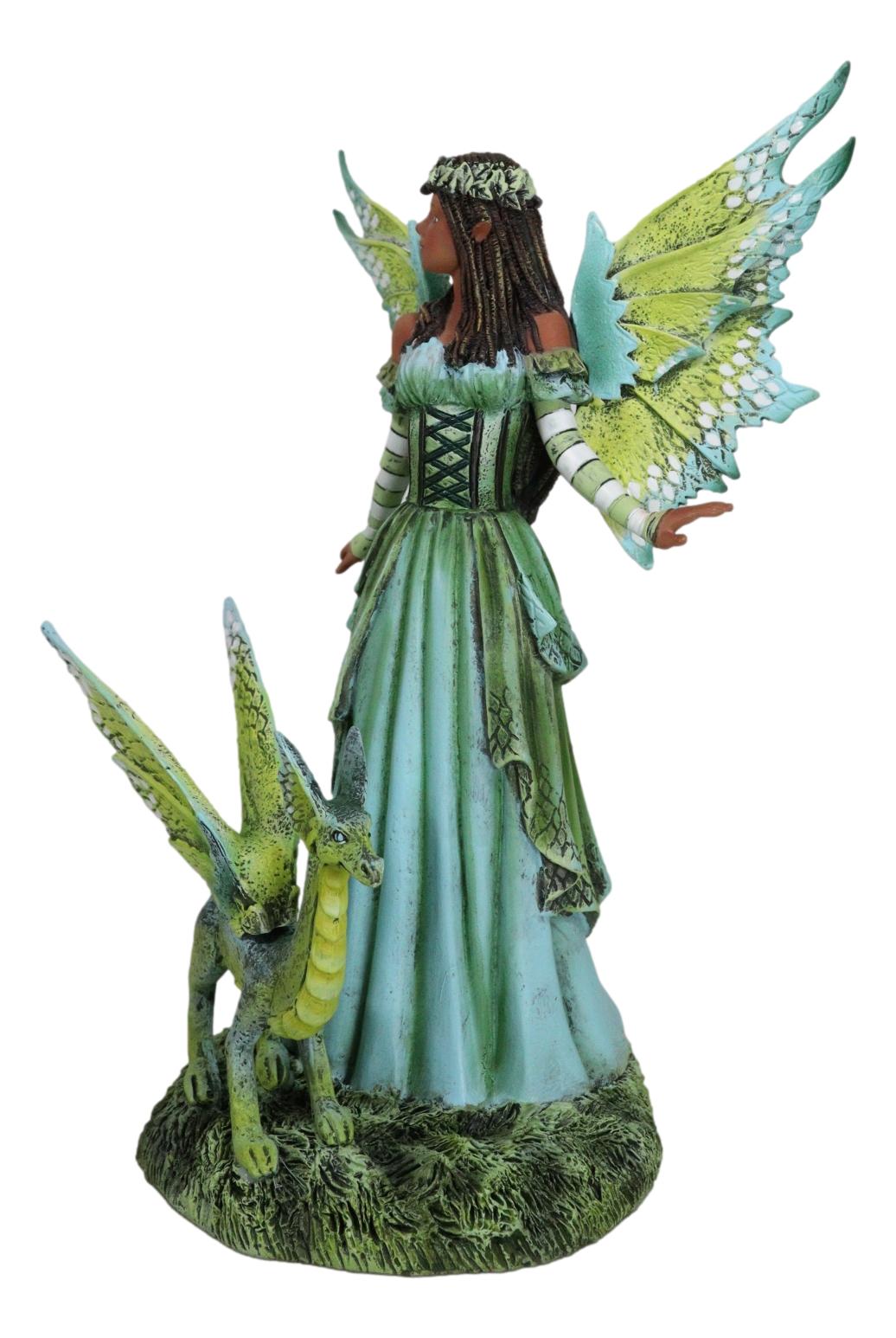 Amy Brown Fantasy Ebony Fairy Jewel Of The Forest With Pet Camo Dragon Figurine