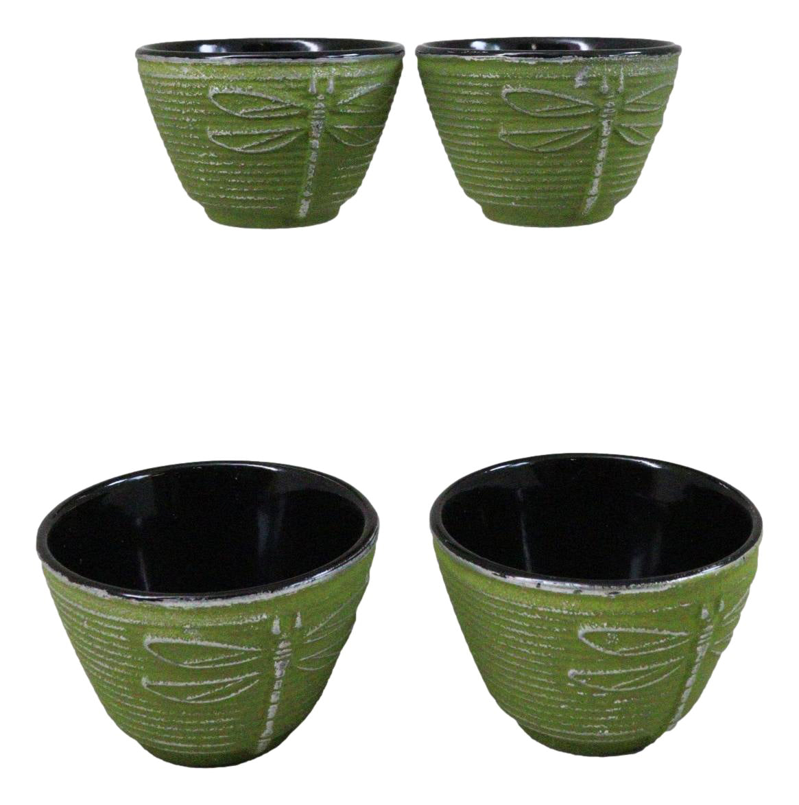Pack Of 4 Green Tombo Dragonfly Cast Iron Tetsubin Textured Tea Cups 3oz