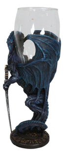 Fantasy Netherworld Blue Dragon Storm Blade Sword Glass Wine Goblet Chalice