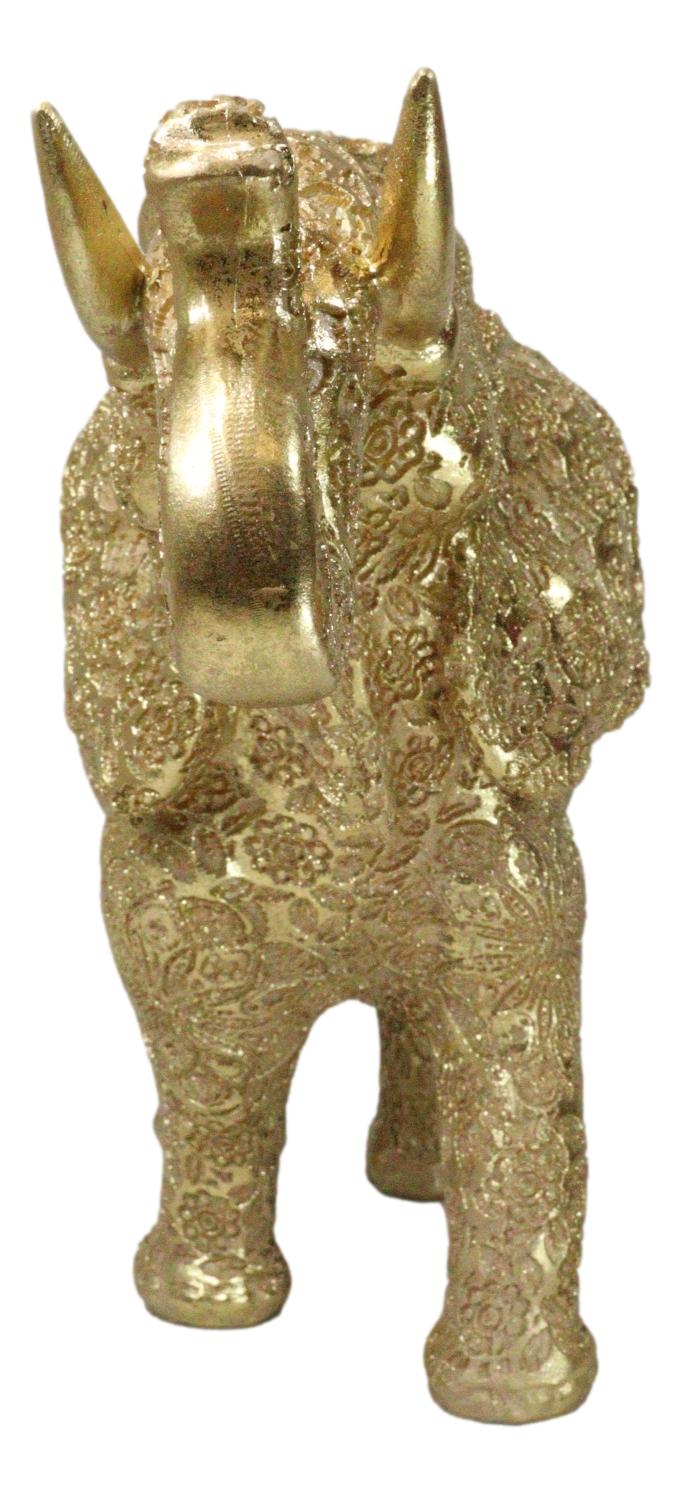 Large Feng Shui Royal Gold Ornate Mandala Design Elephant With Trunk Up Figurine - Ebros Gift