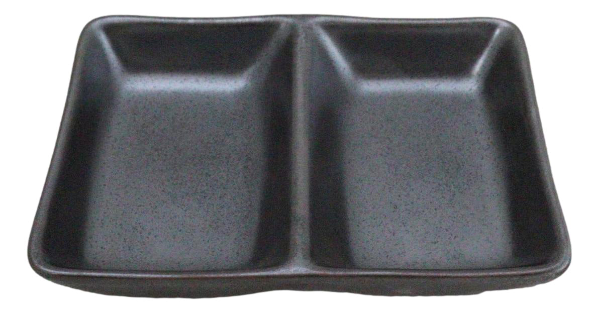 Pack Of 6 Ceramic Tetsu Kesho Soy Sauce Or Condiment Dishes With 2 Compartments