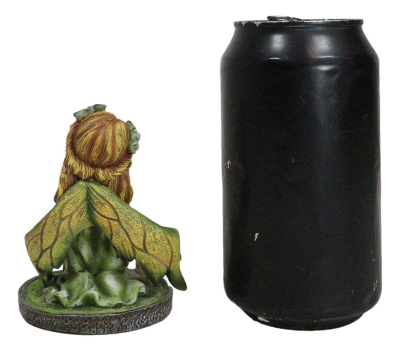 Kneeling Green Ivy Gaia Earth Fairy With Crystal Ball On Garden Small Figurine