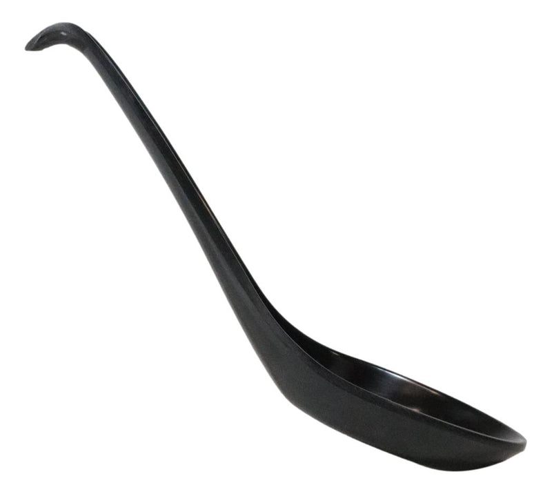 Glossy Black Melamine Ladle Style Soup Spoons With Hook Ends 1oz Set of 6 Spoon