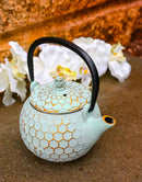 Mint Green Rustic Honeycomb With Bee Petite Cast Iron Teapot 10oz Tea Pot