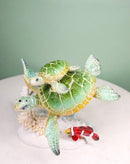 Green Sea Turtles Family Swimming By Coral Reef Sea Anemone Clownfish Figurine