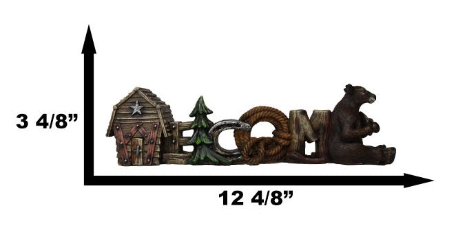 Western Welcome Sign Barn Horseshoe Pine Tree Ropes Cowboy Cow Desktop Figurine