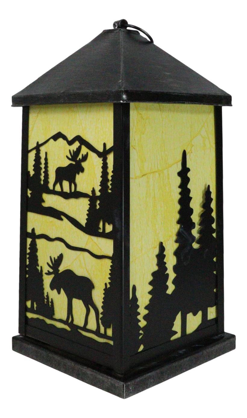 Rustic Deer Moose Scenic Forest Mountains Electric Metal Wall Or Floor Lantern - Ebros Gift