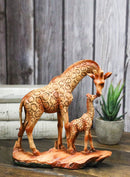 Safari Giraffe Family Figurine Mother and Calf Faux Wood Carved Look Figurine