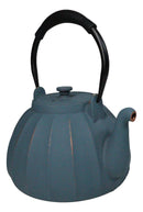 Blue Gold Streaks Wide Base Vertical Lines Medium Cast Iron Teapot 33oz Tea Pot