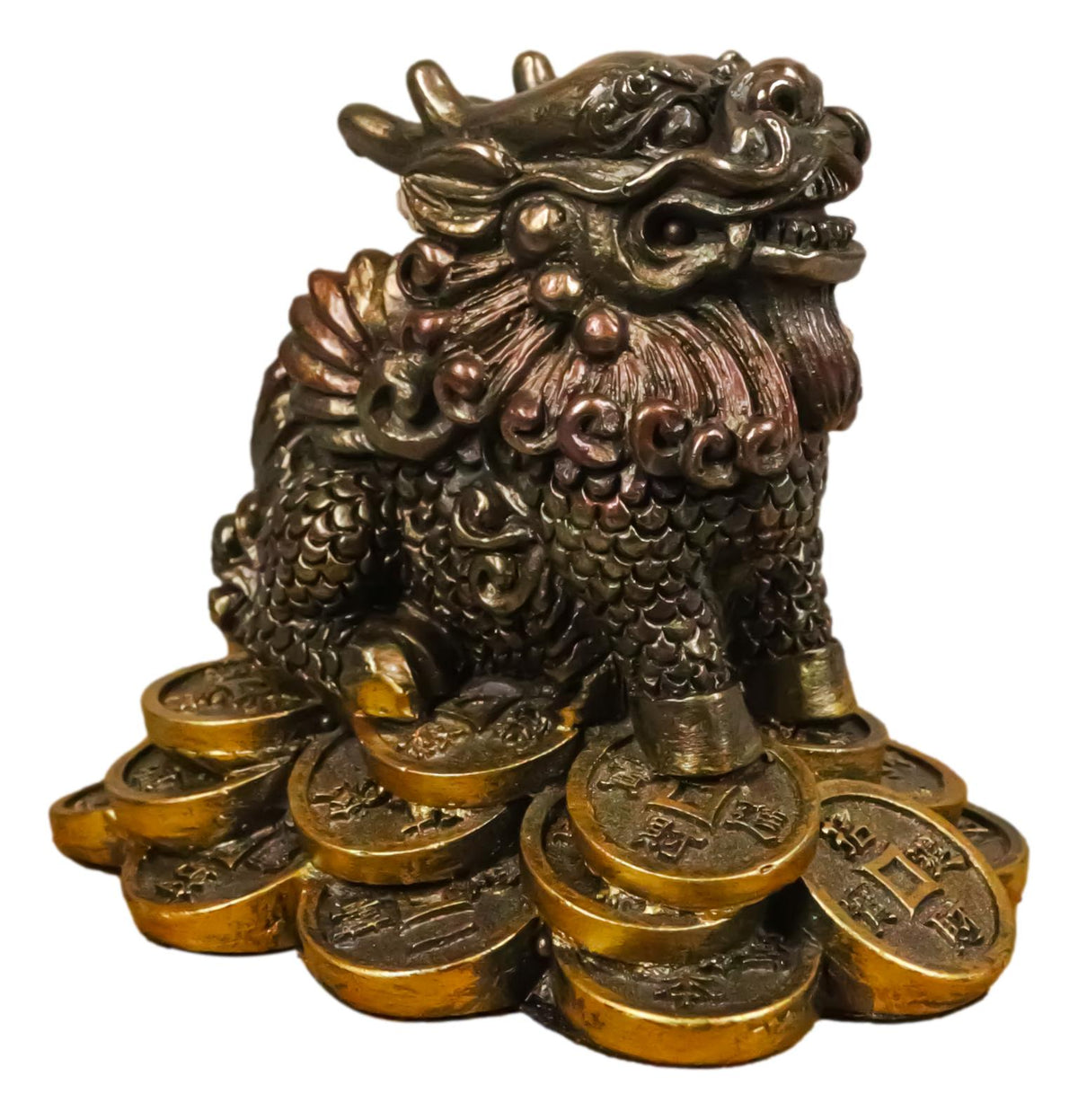 Feng Shui Fortune Money Dragon Chi Lin Yang Energy Gold Coins Charm Figurine - Ebros Gift