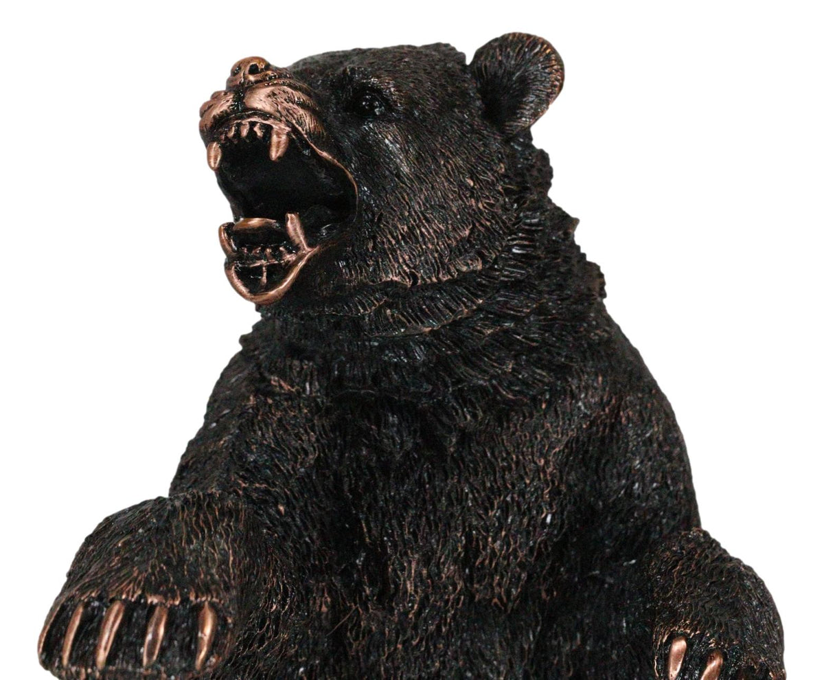 Western Black Bear On Rear Legs Roaring Bronze Electroplated Resin Decor Statue