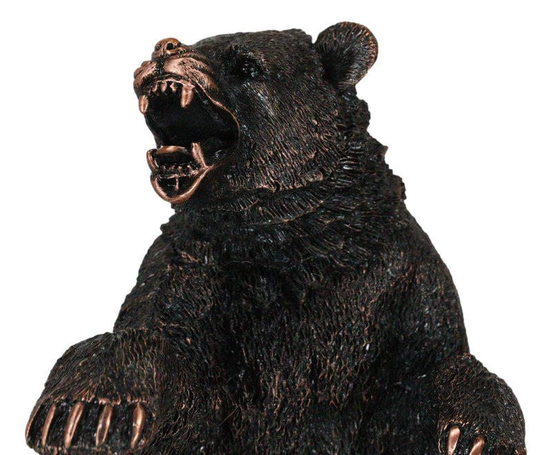 Western Black Bear On Rear Legs Roaring Bronze Electroplated Resin Decor Statue