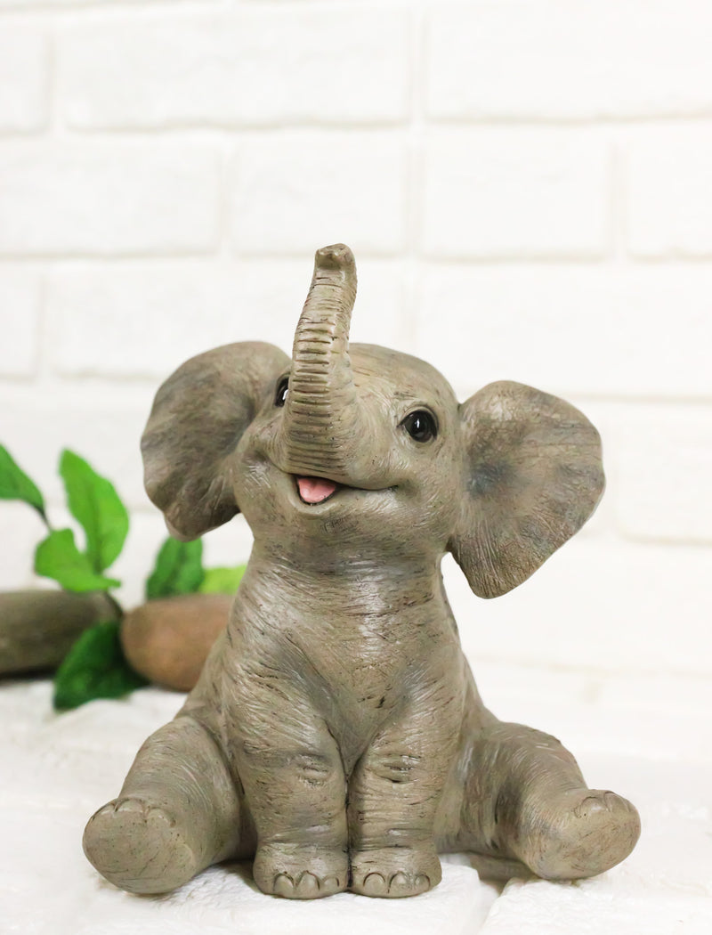 Wildlife African Savanna Elephant Young Calf with Trunk Up Figurine 5"