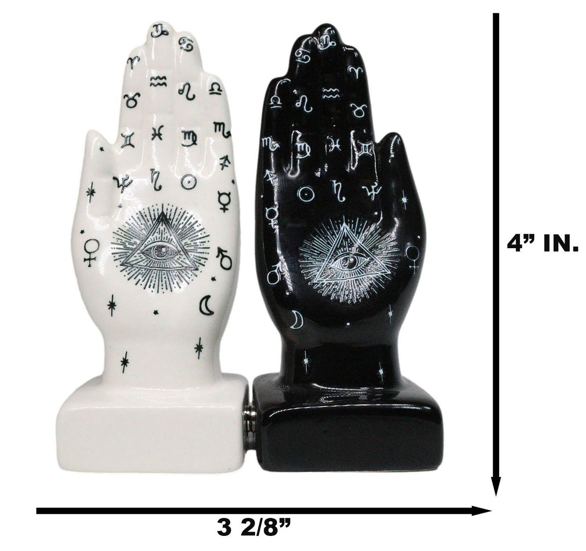 Black And White Fortune Teller Palmistry Hands Ceramic Salt Pepper Shakers Set