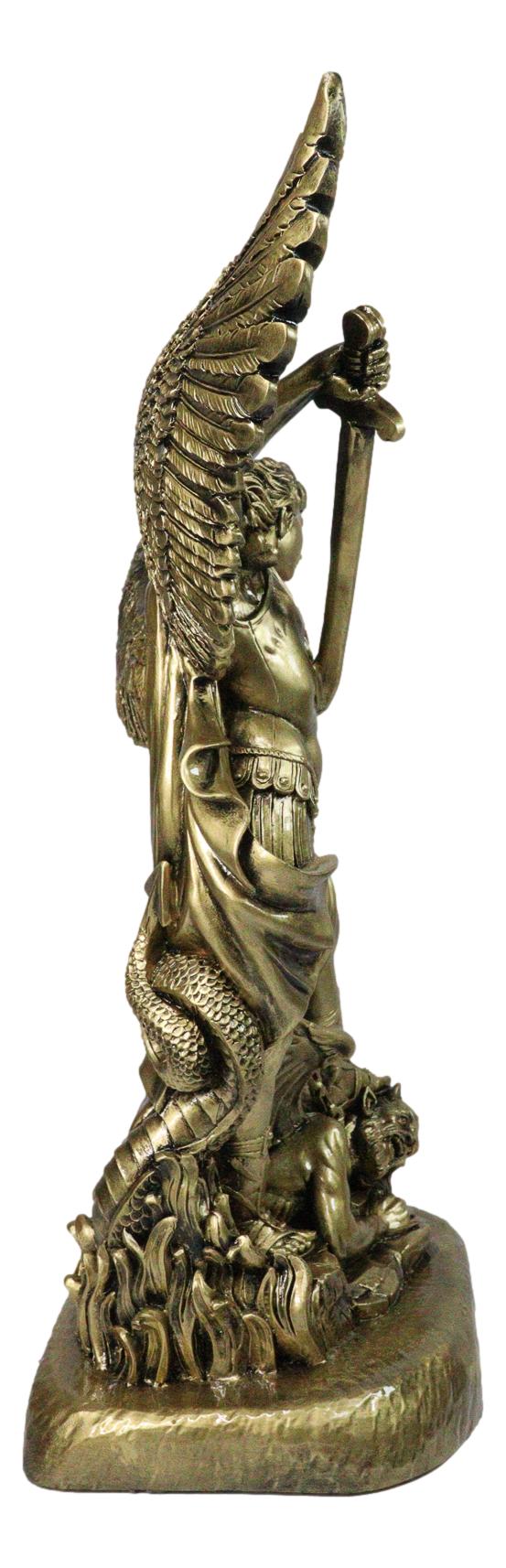 Made in Italy Archangel Saint Michael Trampling Satan With Sword Statue 16"H - Ebros Gift