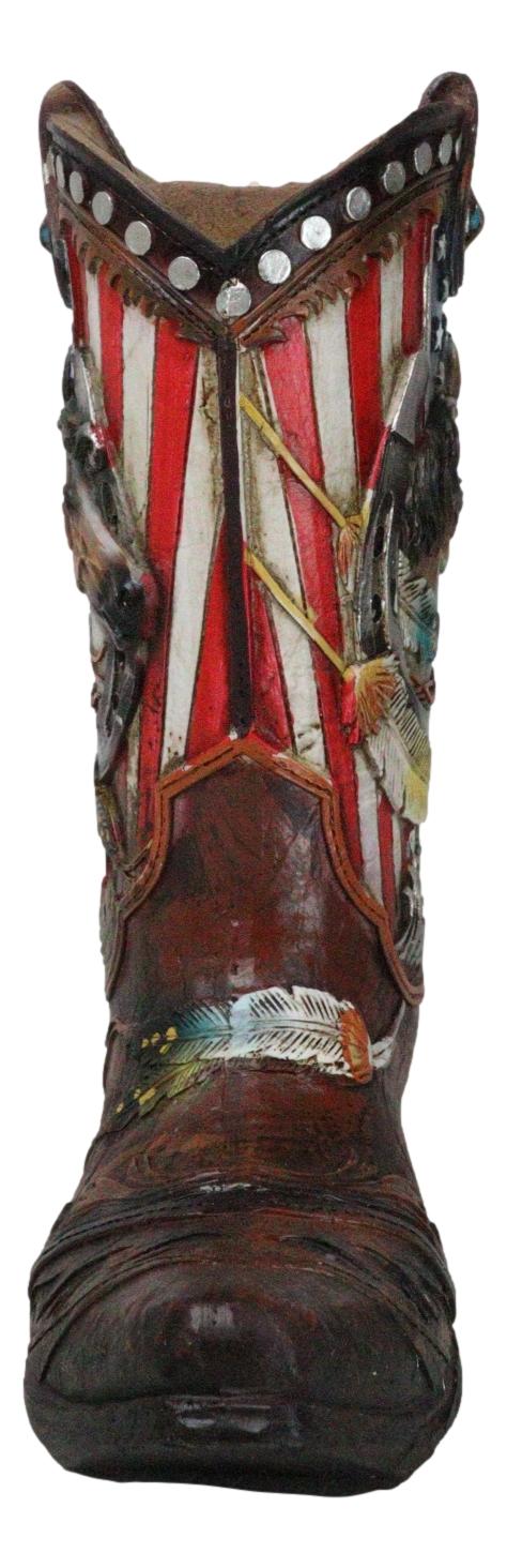 Western USA Flag Horseshoe Southwest Feathers And Horse Cowboy Boot Money Bank