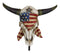 Western Star Patriotic American Flag Cow Skull With Feathers Single Wall Hook