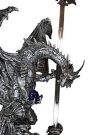 Stone Grey Dragon Holding Blue Orb and Drake Skull Sword Letter Opener Figurine