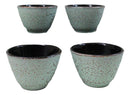 Pack Of 4 Seafoam Green Floral Petals Cast Iron Tetsubin Textured Tea Cups 3oz