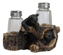 Rustic Forest 2 Black Bear Cubs Playing By Tree Logs Salt Pepper Shakers Holder