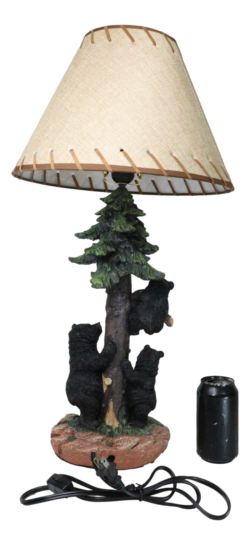 Rustic Western Forest Black Mama Bear With Cubs Climbing On Pine Tree Table Lamp