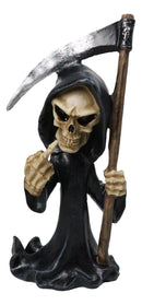 Funny Grim Reaper Skeleton Figurine with Scythe & Middle Finger, Gothic Death